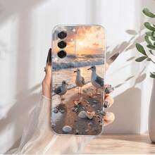 Funda de Teléfono Gaviota en la Playa para Samsung Galaxy A03S A04 A05S A06 A07 A13 A14 A15 A16 5G A17 A21S A22 A23 A24 A25 A26 A32 A34 A35 A36 A50 A52 A53 A54 A55 A56 A73 S21 Ultra S22 Plus S23+ S24 FE S25 Funda de Teléfono Transparente a Prueba de Golpes de Cobertura Completa TPU Funda Protectora de Carcasa Suave Simple y a la Moda - Multicolor - Ver 4