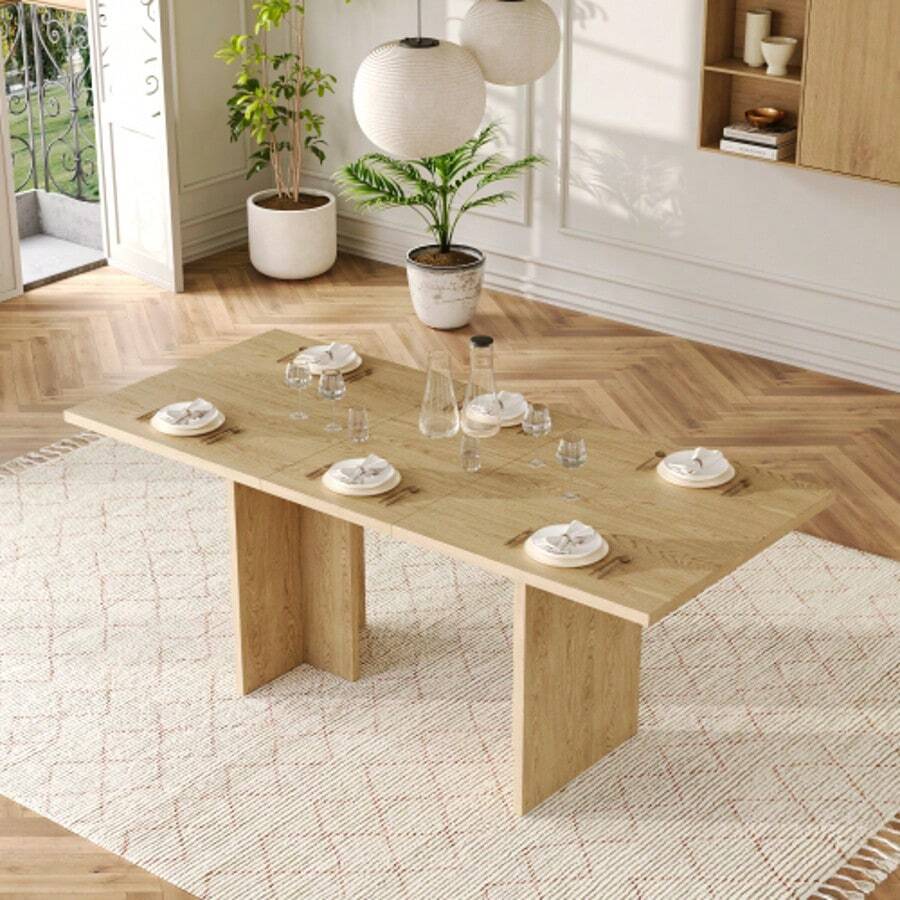 Extendable Dining Table, 140/180 X 80 Cm, Ideal For 6 To 8 People, Rectangular Shape, Thick Top, Simple Style, Oak Color, Perfect For The Dining Room, Kitchen Or Living Room. - Oak Color - View 1