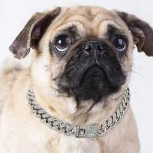 1 Set Gold Hiphop Pet Collar - Rhinestone Crystal, 35cm Adjustable Chain, Fashionable Cat/Dog Accessory - Silver - View 6