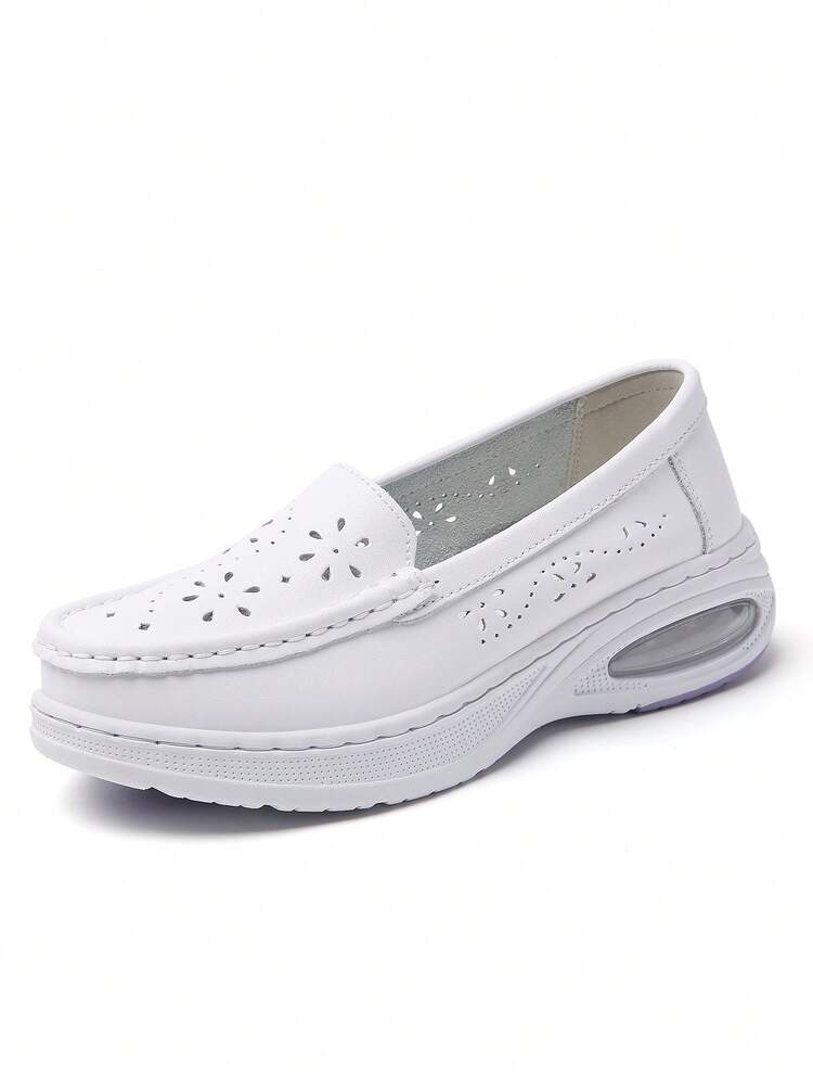 Women's Nurse Shoes, Small White Shoes, Flat Casual Shoes, Air Cushion Soft Bottom Non-Slip Work Shoes, Black Leather Shoes, Comfortable For Long Wear, Suitable For Beauty, Medical And Nursing Work - White Hollow - View 7