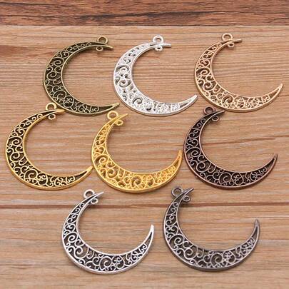 10 piezas Colgante de luna hueca, Colgante de media luna de aleación, Colgante celestial, Adecuado para hacer pulseras, collares y joyería DIY