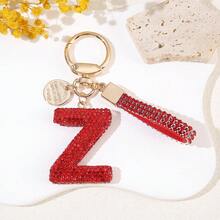 1pc Red Soft Pottery Letter Rhinestone Keychain, Cute Personalized Bag Charm, Car Key Chain, Gift For Mom, Friends, Valentine's Day, Couples - Red - View 18