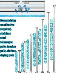 26.77in-113.78in Stainless Steel Adjustable Tension Rod, Suitable For Curtain, Shower Curtain, Closet Rod, Garment Rack - Multicolor - View 13