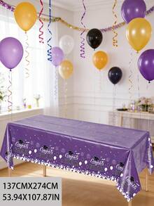 3pcs 137x274CM/53.94x107.87IN Graduation Theme Tablecloth - Waterproof & Stain Resistant, Burgundy/Light Blue/Blue/Purple "Congrats GRAD" Letter + Graduation Cap Print, Plastic Material, Suitable For Graduation Party, Promotion Ceremony, Campus Celebration Events And Daily Use - Purple - View 2