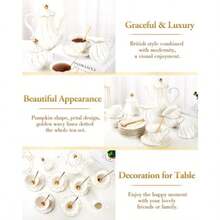 DUJUST 22 Pcs White Porcelain Tea Set For 6 Luxury British Style Tea/Coffee Cup Set With Golden Trim Beautiful Tea Set For Women Tea Party Set Gift Package With A Stand - 22pcsWhite - View 4