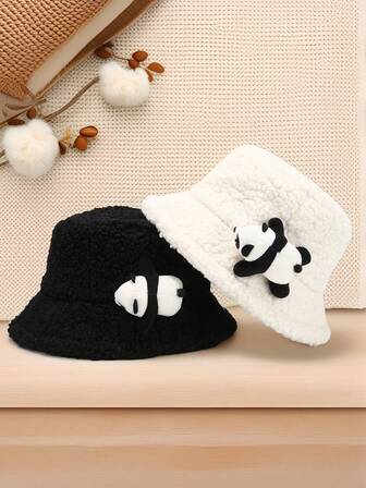 1pc Cute Plush Solid Color Animal Panda Ear Design Earmuffs Warm Fuzzy Hat, Autumn/Winter Casual Warm Windproof Hat For Women, Suitable For Party, Leisure, Daily Wear