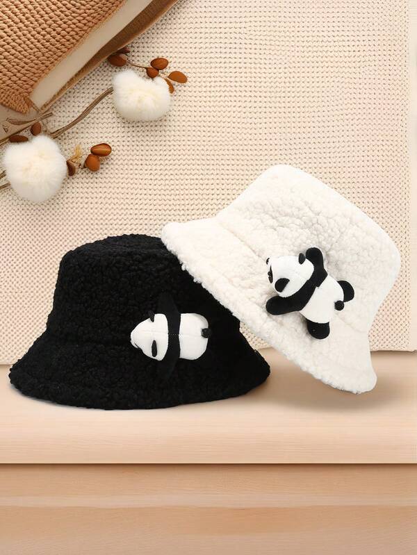 1pc Cute Plush Solid Color Animal Panda Ear Design Earmuffs Warm Fuzzy Hat, Autumn/Winter Casual Warm Windproof Hat For Women, Suitable For Party, Leisure, Daily Wear