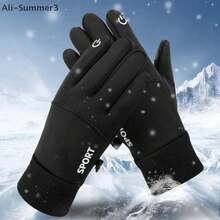 Guantes de lana cálidos con dedos completos para hombre, resistentes al agua, para ciclismo, deportes al aire libre, correr, motocicleta, esquí, pantalla táctil - A14 - Ver 11