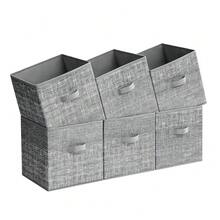 Storage Cubes, 11.8-Inch Non-Woven Fabric Bins With Double Handles, Set Of 6, Closet Organizers For Shelves, Foldable, For Clothes, Cattail Gray UROB030G01,11.8inchLx11.8inchWx11.8inchH,CattailGray - 香蒲灰 - 查看 1