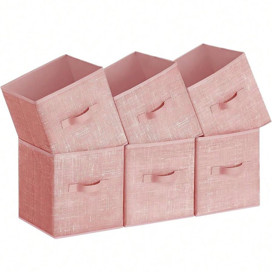 Storage Cubes, 11-Inch Non-Woven Fabric Bins With Double Handles, Set Of 6, Closet Organizers For Shelves, Foldable, For Clothes, Jelly Pink UROB026R01,10.2''Lx10.2''Wx11''H,JellyPink - JellyPink - 查看 1