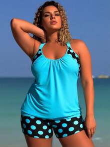 Women's Two-Piece Swimwear Set – Mix Of Print And Solid Styles For Beach & Resort Wear - 淺藍色 - 查看 5