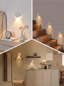 2/4/6 Pcs LED Motion Sensor Night Light Wall Mounted Lamps With 3 Color Temperatures & Dimmable USB Rechargeable Battery Cabinet Light For Bedroom Hallway Stairway - 三色 - 查看 10