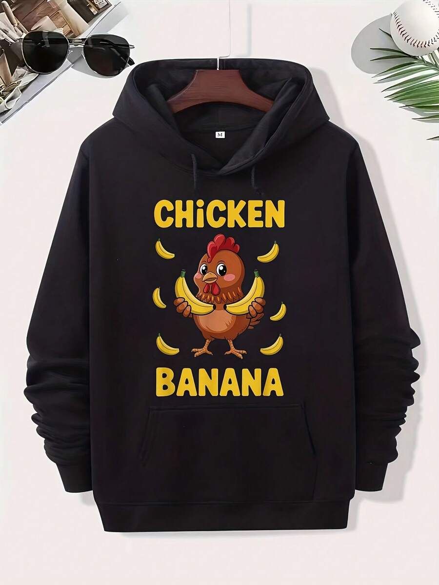 Chicken Banana Graphic Hoodie - Matching Couple Sweatshirts For Couples, Heavyweight 500+ Reviews - All-Season Casual Pullover Hooded Sweater For Men And Women -  Animal Costume P_177 - 黑色18 - 查看 1