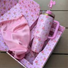 L.O.V.E.Shack Ibiza Sunset 40 Oz Double-Wall Vacuum Insulated Stainless Steel Tumbler With Handle & Straw Hot Cold Drink Cup Gift Box Pack For Travel Home Office Christmas Birthday Valentine's Day Gifts - 粉金禮盒 - 查看 4