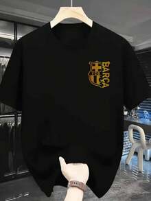 Men's Logo & Slogan T-Shirt - Officially Licensed Barcelona Football Club Jersey, Iconic Camp Nou Emblem & Mascot Print, Short Sleeve Casual Fan Apparel For Training, Games & Casual Attire - màu đen - Xem 8