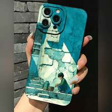 2026 nueva funda de teléfono esmerilada, funda de teléfono con arte de pared azul y diseño de niño sentado para iPhone 17 14 13 12 11 Pro Max Se 2022  Galaxy S23 S22 S21 S20 Plus Ultra protector de teléfono funda de pareja regalo para él y ella San Valentín cumpleaños aniversario - Blanco antiguo - Ver 3