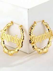 1 Pair Custom Name Earrings - Stylish Gold Stainless Steel Jewelry 70mm Bamboo Hoop Earrings, Personalized Christmas Gift, Suitable For Women Thanksgiving Christmas Halloween Mother's Day Carnival,Gold,Stylish,Colorful,Vintage,Hipster,Simple,Y2k,2000s Fashion,Custom,Personalized,Unique,Ideal Gifts For Him,Ideal Gifts For Her,Her,Boyfriend,Girlfriend,Dad,Mom,Family,Friends,For Anniversaries,For Birthdays,For Graduation,For Prom,For Party,Jewelry Women,Customized Fashion Word Earrings,Vintage Outfit,Jewelry & Watches,Season Picks, Utilitarian Chic, Delicate Romance, Look Glamour - Nhiều màu - Xem 3