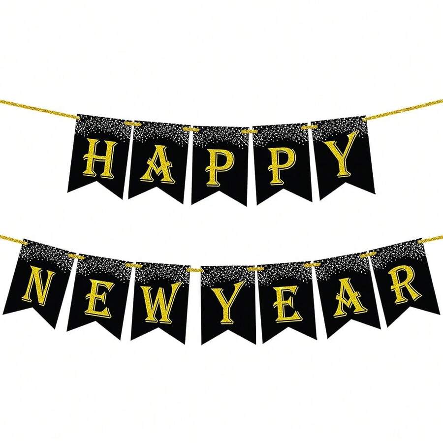 , Large New Year Banner 2026-10 Feet, No DIY | Black, Gold 2026 Banners ...