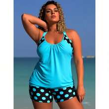 Women's Two-Piece Swimwear Set – Mix Of Print And Solid Styles For Beach & Resort Wear - 淺藍色 - 查看 2