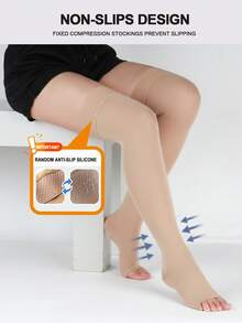 Extra Long Warm Women's Solid Color 20,30 Mmhg Compression Thigh High Socks, Leg Shaping Comfortable Compression Stockings, Cozy Socks - Apricot - View 4