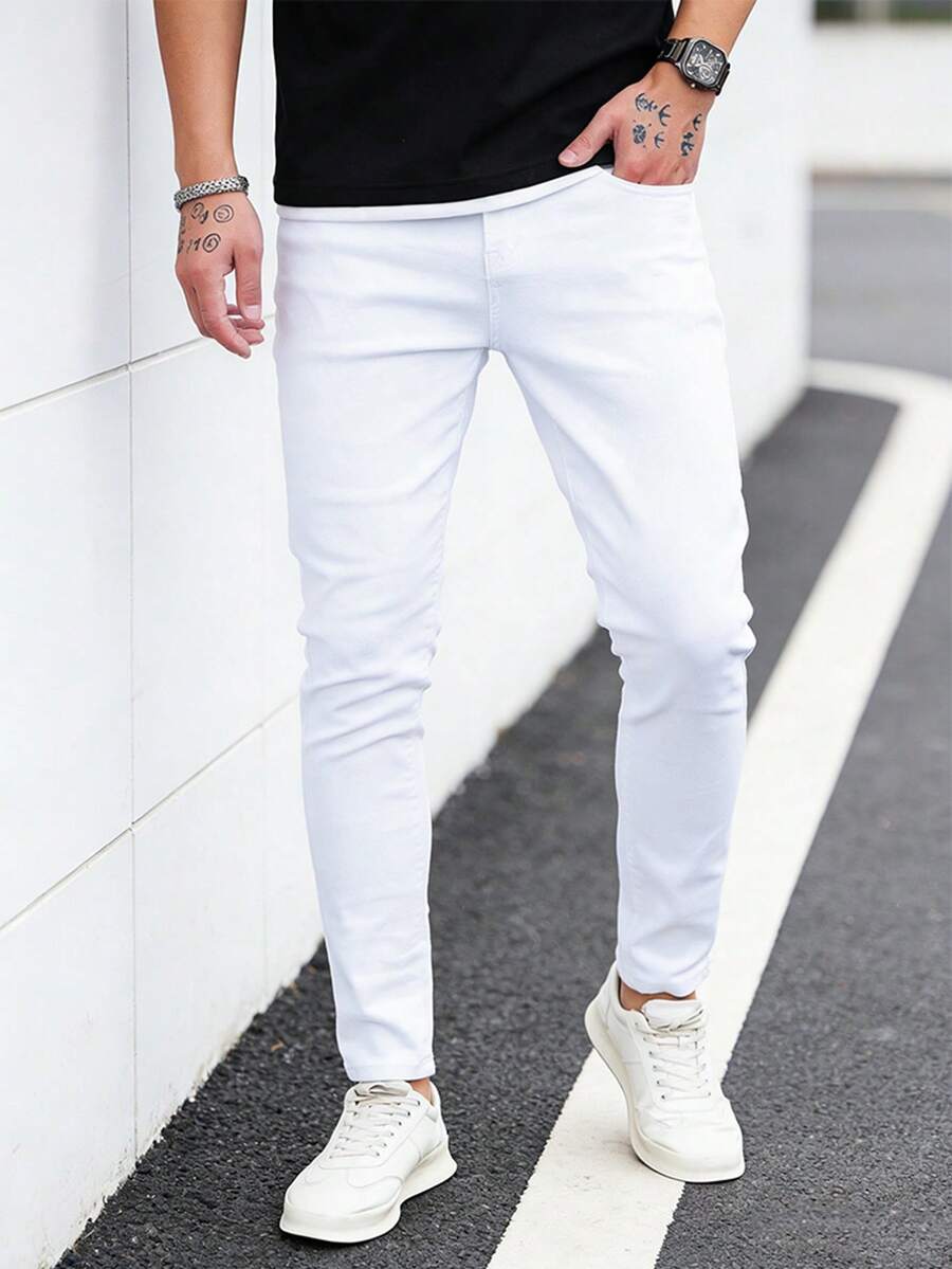 Men's Regular-Fit Comfortable Slim Stretch Straight-Leg Jeans, Sporty Jeans, Classic Vintage Versatile Casual Pants. - 白色 - 查看 1