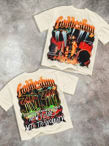 Apocalyptic Chaos Tee (220g Cotton T-Shirt) Sci - Fi Doom T - Shirt: City Destruction  Printed T-Shirts, Unisex T-Shirts, Casual And Comfortable To Wear - 杏色 - 查看 1