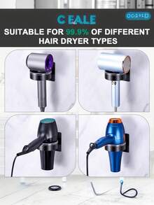 No Drill Wall Mounted Hair Dryer Holder Rack, Bathroom Storage Organizer With Multiple Hooks, Space Saving, Holds Large Size Hair Dryers And Styling Tools, Sturdy Wall Mount, Minimalist Design, Black, Smooth Surface, Long-Lasting - Multicolor - View 4