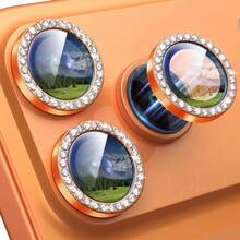 Sparkling Rhinestone-Studded Camera Lens Protector Compatible With IPhone 17, 16, 15, And 14 Series. Scratch- And Drop-Resistant Tempered Glass Camera Lens Protector (Orange). - Orange - View 5