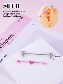 Morlyda 2件/套 甜美可爱粉色工业耳环 蝴蝶工业穿刺饰品 不锈钢心形星星工业耳环 男女通用 翅膀工业杆穿刺耳骨螺旋穿刺链耳环 花朵兔子工业杠铃身体穿刺饰品 38毫米 1.5英寸工业穿刺杆 情人节礼物 情人节派对 日常佩戴 夜间外出 社交聚会 日常佩戴 - 粉色 - 查看 18