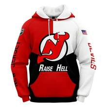 New-Jersey-Devils Men'S Stylish 3D Lion Print 2pcs Athletic Wear Set - Long Sleeve Hoodie & Joggers, Casual Outdoor & Gym Wear For Spring/Fall, Football Team Pattern Design, Comfortable & Breathable Fabric, Perfect For Comfortable Fit - 彩色 - 查看 2