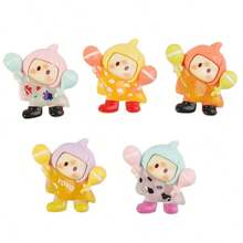 5pcs Resin Glow-In-The-Dark Cute Tilted Head Balloon Girl Figurines, Cartoon DIY Beaded Phone Strap, Hair Accessory, Pendant, Cream Gel Phone Case, Fridge Magnet Decorations - Multicolor - View 5