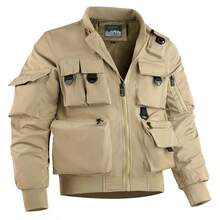 Men Fashion Jacket Men New Casual Cargo Multi-Pocket Jacket Men Spring Autumn Outdoor Tactical Cargo Thin Jacket For Men - Navy Blue(L30) - View 5