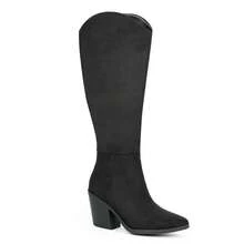 Suede Knee-High Boots Fall Boot For Women Chunky Block High Heel Classic Slouch Fashion Point Toe Side Zipper Tall Boot - màu đen - Xem 6