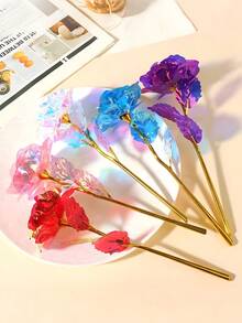 10支仿真水晶玫瑰花，闪亮水晶玫瑰仿真花，塑料红/蓝/粉玫瑰花束，永不凋谢的浪漫玫瑰，光泽亮丽的珠光塑料花，节日礼物装饰配件。完美适用于情人节、圣诞节、母亲节、生日、周年纪念日、婚礼——适用于任何房间，花束配件，浪漫房间装饰，家居装饰。 - 彩色 - 查看 5