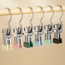 1pc Stainless Steel Hanging Clip, Clothes Drying Clip, Multi-Function Clothes Clip, Foldable Triangular Hanging Clip, Non-Slip Coated Anti-Rust Metal Home Storage Drying Small Clip, Suitable For Scarves, Ties, Pants - Multicolor - View 3