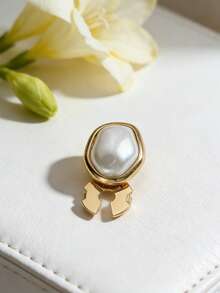 1pc Fashion Alien Faux Pearl Cufflink Set, Women's Brooch Button Suit, Elegant High-End Clothing Brooch, Tie Clip, Suitable For Daily Wear, Friend Gift, Lover Gift, Family Gift - Gold - View 8