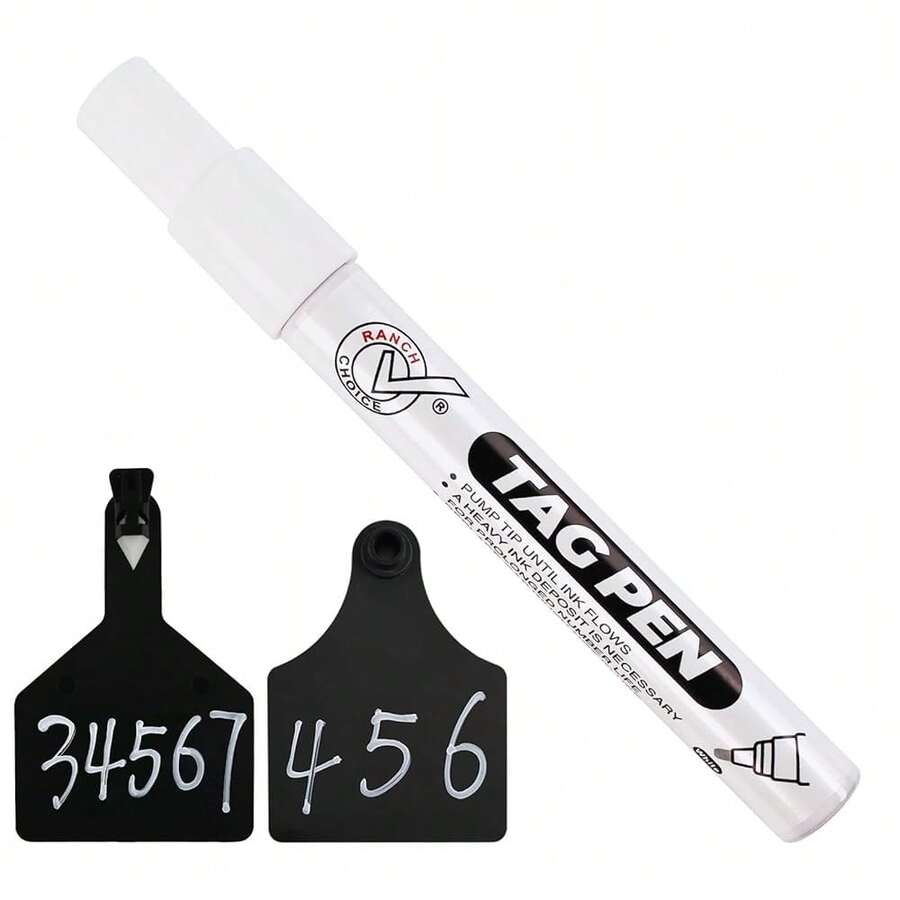 Bolígrafo para marcar etiquetas de oreja MarFKing, tinta blanca, con tinta especial que penetra en las etiquetas de oreja del ganado, de larga duración y no se desvanece - Tinta blanca 1 pieza - Ver 1