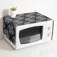 1pc Geometric Pattern Microwave Oven Dust Cover, Decorative Dust Cover, Flat Printing, Linen Material, Non-Waterproof, With Side Pocket, Home Decor, Appliance Protection Decor, Easy To Use And Clean