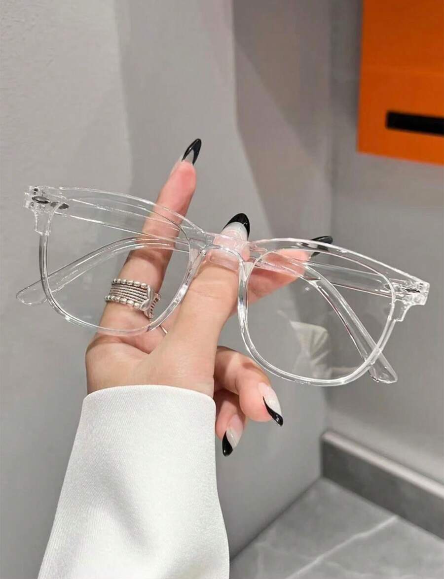 Popular Design Ins Style Women Fashion Inlaid Nail Clear Eyeglasses For Watch TV Play Games Phone Decoration 1pc - trắng - Xem 1
