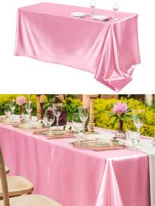1pc Satin Table Cover, 3 Size Options, Rectangular, Silky Fabric For Party, Festival Dinner, Wedding Decoration (Pink) - Multicolor - View 1