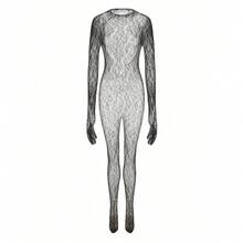 1 Piece Women's Purple Fishnet Bodysuit Sexy Hollow Out See Through Mesh Bodystocking Backless Sleepwear Lingerie With Leopard Print Fishnet Stockings For All Seasons - 黑色 - 查看 6