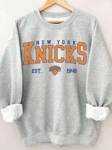 Hoodies For WomenBasic Cotton Vacation T-Shirt Vintage 90s New York Knicks Shirt, Crewneck New York Knicks Sweatshirt, Retro Hoodie For Women And Men Unisex Basic Layering T-ShirtLoose And Comfortableed Hardy Clothes Tops - 灰色 8 - 查看 6