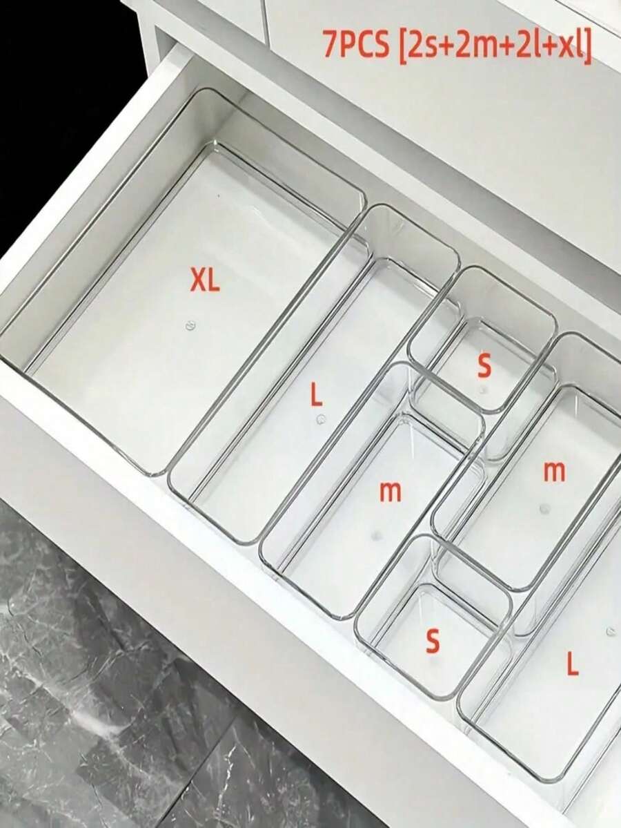 1pc Transparent Drawer Makeup Organizer Box, Stationery Storage, Divided Vanity Desk Skincare Organizer, Fragrance-Free Plastic Cosmetic Storage Box, Multi-Function Drawer Divider, Teacher Gift, Kitchen, Holiday, Graduation, Storage Box - Clear - View 1