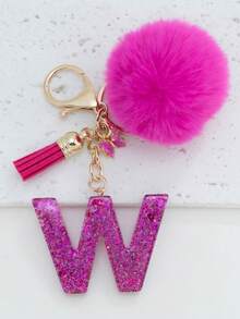 Shiny Letter Keychain Fluffy Tassel Keyring - Fashionable Bag And Car Key Accessories Ideal As Bridal Shower Wedding And Birthday Gifts Charming Wallet Pendant Women Fashion Keychain Y2K - Hot Pink - View 31