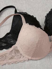 Hersunei 2pcs Sexy Lace Women's Bra And Panty Set, Comfortable Underwire Push-Up Bra - Multicolor - View 7