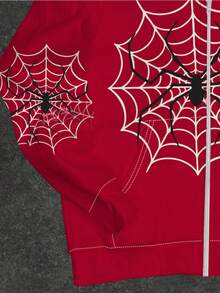 Men'S  Spider Web Digital Print Hoodie, Autumn Casual Sports Cardigan Zip-Up Jacket, Fashion Streetwear Top, Regular Fit, Slight Stretch, Hooded, Print, Everyday Wear, Fall/Winter, Youthful Style - 彩色 - 查看 5