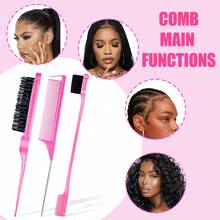 GOIPLE 4pcs Biotin-Infused Edge Control Gel Set For 24H Strong Hold With Styling Brush & Comb, Hydrating Non-Greasy Non-Flaking Formula, Instant Frizz Taming For Baby Hairs & Edges, Strawberry Scent, Easy-Use For Dreadlocks, Braids & Hairstyle Edges, Suitable For Braiding Enthusiasts, Hairstylists & Edge Control Lovers - 4pcs 粉紅色4.23oz+3把梳 - 查看 8