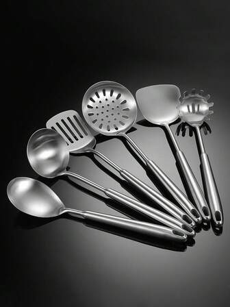 1pc Stainless Steel Cooking Spatula, Kitchen Utensil With Long Handle, Soup Ladle, Strainer, Frying Pan Scraper, Rice Paddle