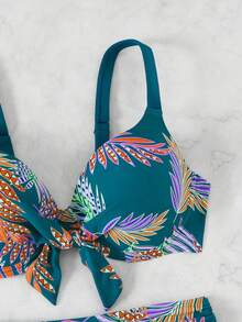 RWX VEST Plus Size Bikini Set With Floral Print, Tie-Up Top And Front Detail - XX561 - Màu xanh ngọc - Xem 4