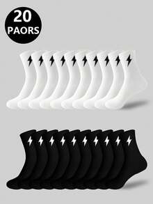 2/5/10/20 双装黑白条纹运动袜，男女通用跑步袜，防滑舒适设计，休闲日常穿着 - 彩色 - 查看 8